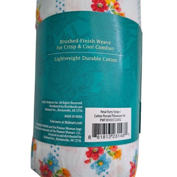 Pioneer Woman Petal Party Stripe 300 Thread Count Home Bed Floral Pillowcase 2 - Picture 7 of 8